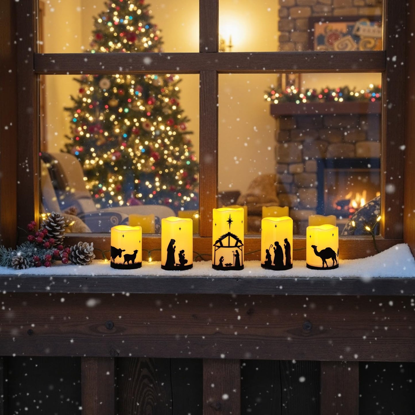 Christmas Decorations Indoor Outdoor - Nativity Set, Nativity Scene Candles with Remote Timer, Holiday Home Table Mantel Decor Centerpieces, Religious Gifts for Christians women, Flameless, Waterproof