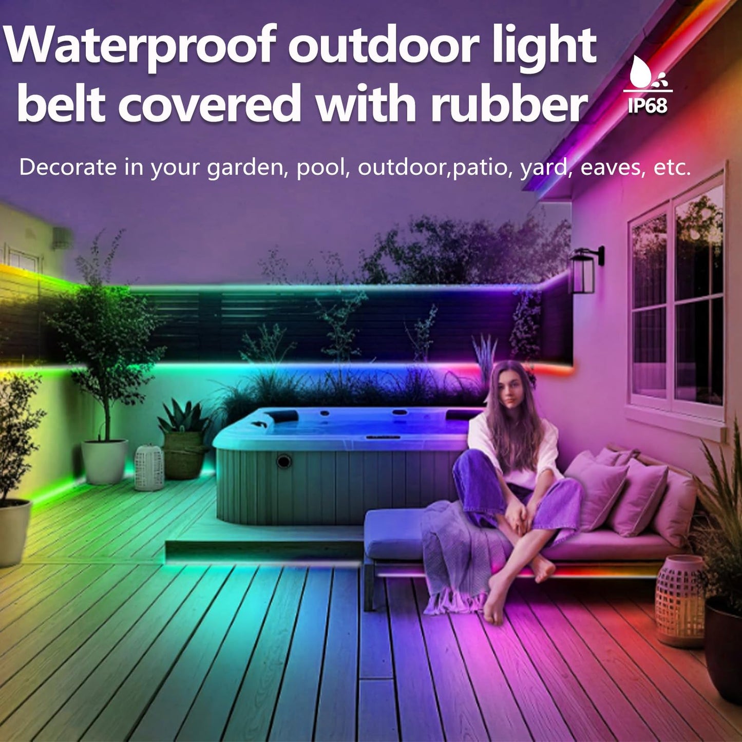 httpsmp 50FT Ws2812 RGB+IC LED Strip Lights IP68 Outdoor Waterproof, 5V USB Powered, Music Sync Bluetooth APP/RF Remote Control Lights for Balcony,Deck,Camping,Garden,Bedroom Decor