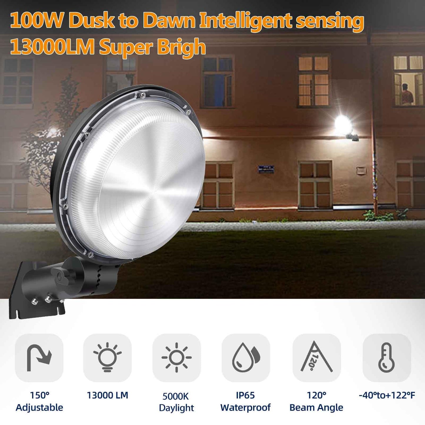 100W LED Barn Lights Outdoor, 13000LM 5500K Dusk to Dawn Outdoor Lighting with Photocell, Adjustable Angle Daylight Yard Lights, IP65 Waterproof Area Street Light for Garage Warehouse Yard