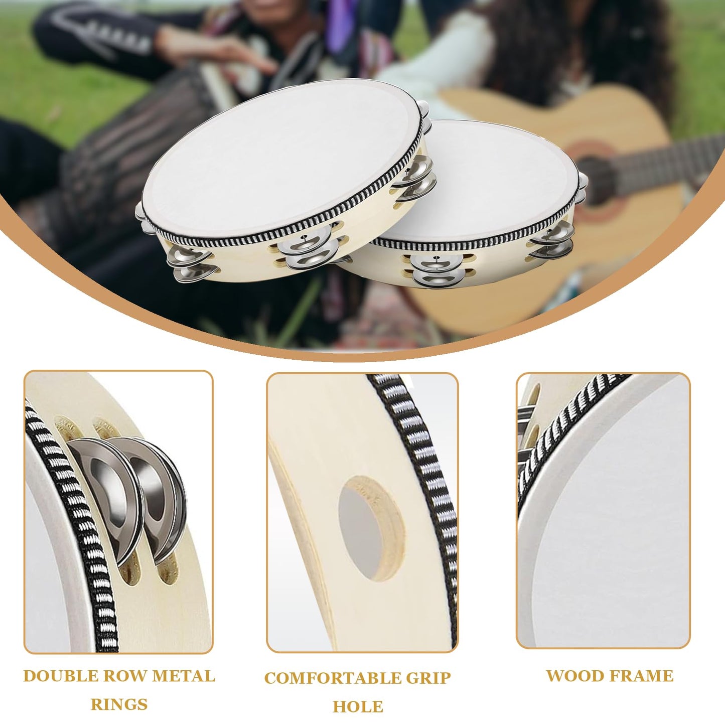MOONBACK Tambourine for Adults Church 8 Inch, Guiro Instrument, Maracas Shaker Rattles And Wood Rhythm Sticks Kit, Great Percussion Instrument for Live Performance and Band Accompaniment