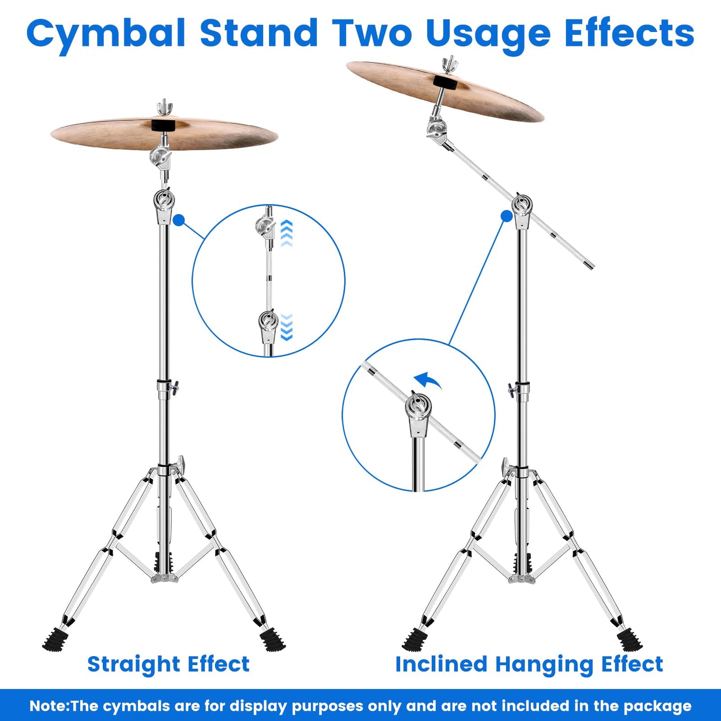 polar lights Cymbal Stand, Adjustable Cymbal Stand for Drum Hardware Percussion Mount Holder Gear Set Drum Hardware Set for Mounting Crash, Ride, Splash Cymbals, Double Braced Legs with Rubber Feet