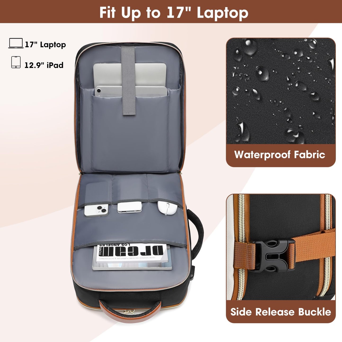 Large Carry on Travel Backpack: 40L Carry on Backpack for Airplanes TSA Personal Item Travel Bag fits 17 inch Laptop Waterproof Travel Essentials Airline Approved with USB Port and 3 Packing Cubes