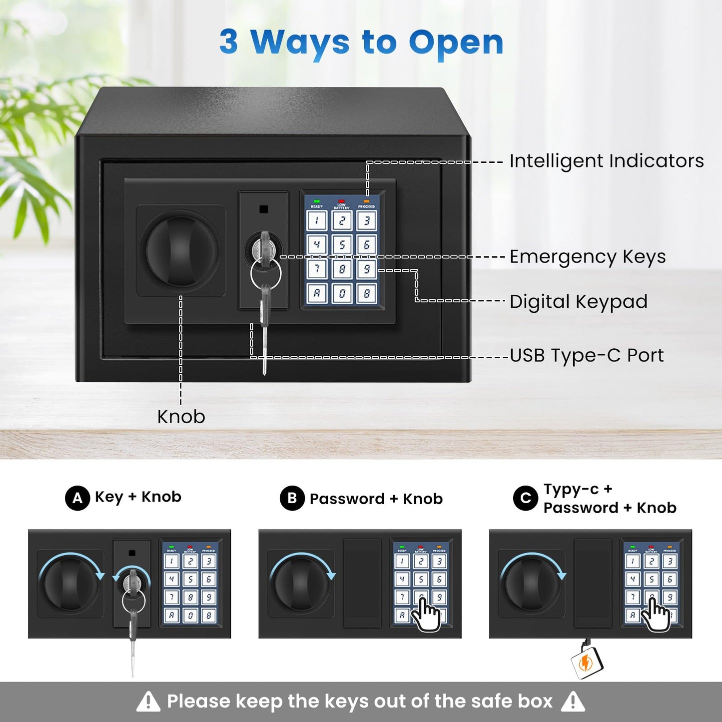Mini Safe Box, 0.55 Cuft Home Safe with Fireproof Waterproof Bag, Anti-Theft Digital Security Lock Box with Smart Alert System, Mute Function, Personal Safes Box for Money Jewelry