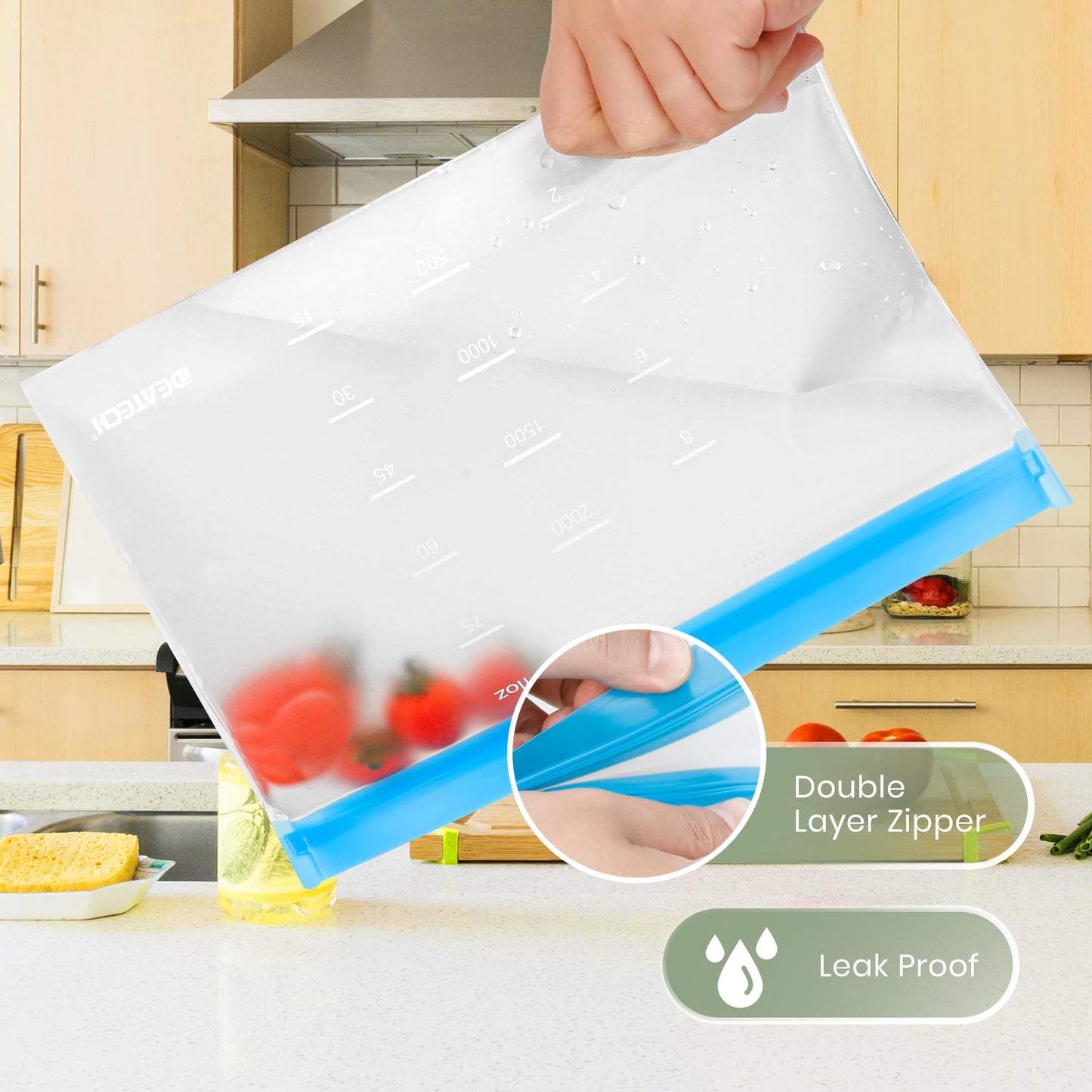 Dishwasher Safe Reusable Storage Bags Stand Up - BPA Free PEVE Reusable Sandwich Bags - Leakproof Gallon Freezer Bags, Silicone Food Storage Bags (24 Pack- 8Gallon + 8Sandwich + 8Snack)