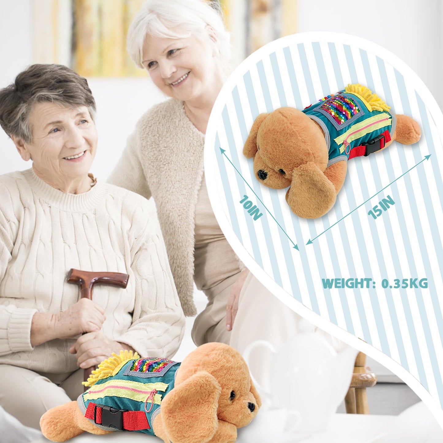 Fidget Blanket for Alzheimer, Dementia Activities for Adults for Anxiety Relief,Puppy Sensory Blanket with Many Activities for Elderly, Gift Fidget Blankets with Lovely Dog