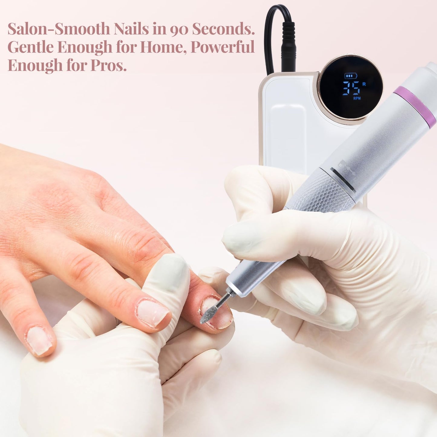Emmuic Professional Cordless Electric Nail Drill Kit - 35,000 RPM Rechargeable Nail File Kit for Acrylic/Gel Nails, Manicure & Pedicure, Portable File with LCD Display for Home & Salon