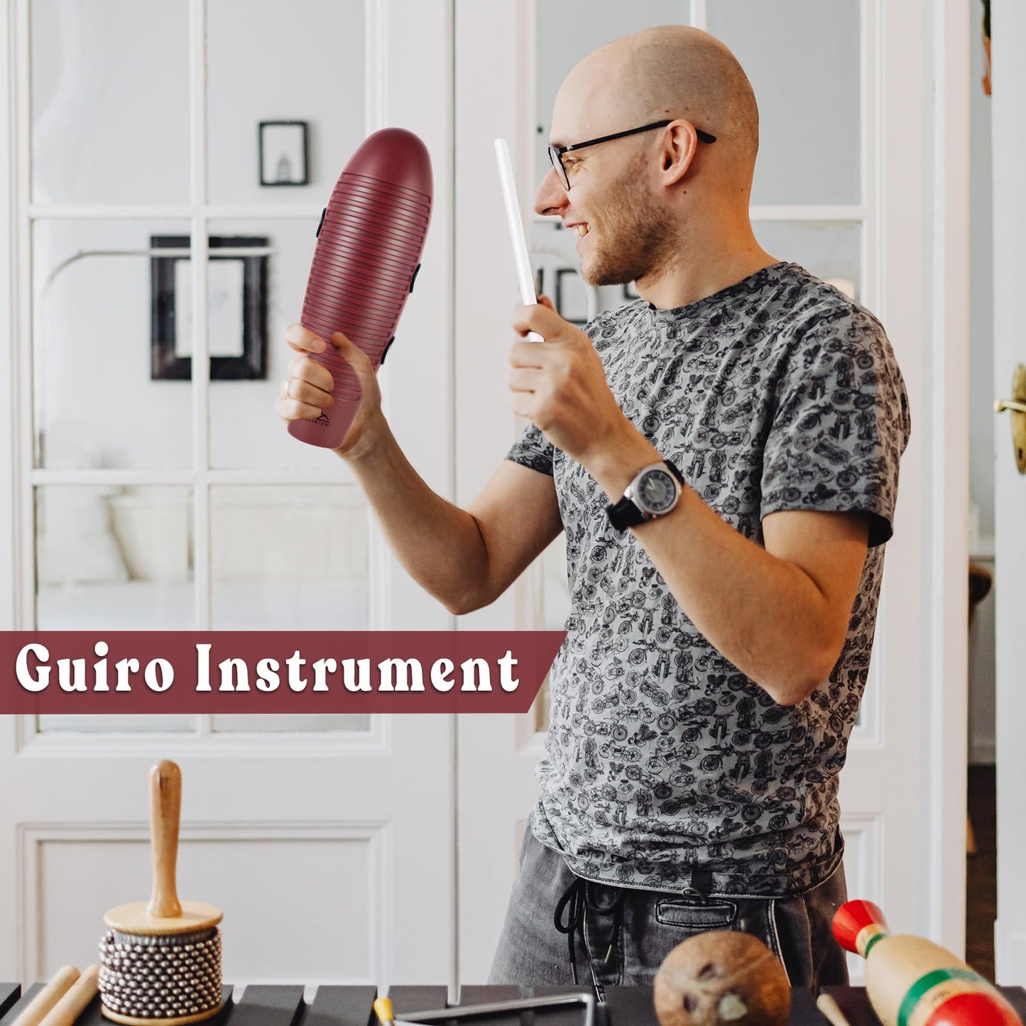 EASTROCK Guiro Instrument 3.9"x13" Fish Shaped Latin Percussion Instrument with 2 Scrapers Guiro Instrument Musical Training Tool for Beginners and Professional Band Accompaniment