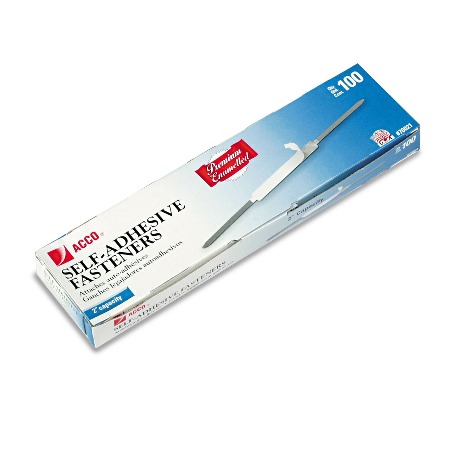 ACCO Premium Steel Self-Adhesive Fasteners, 2-Inch Capacity, 2-3/4 Center-to-Center, Box of 100 (A7070021H)