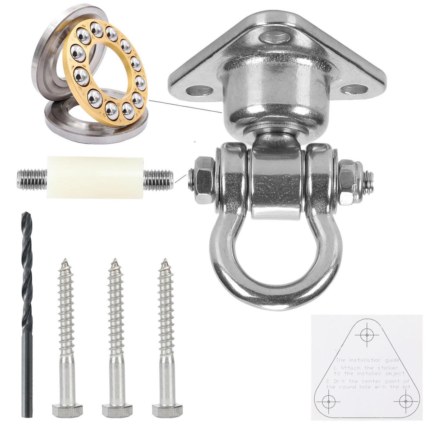 Antirust Swing Hanger Heavy Duty 360°+180°Rotation 1500LB Capacity Wood Playground Yoga Hammock Chair, Rope sandbag Porch Swing