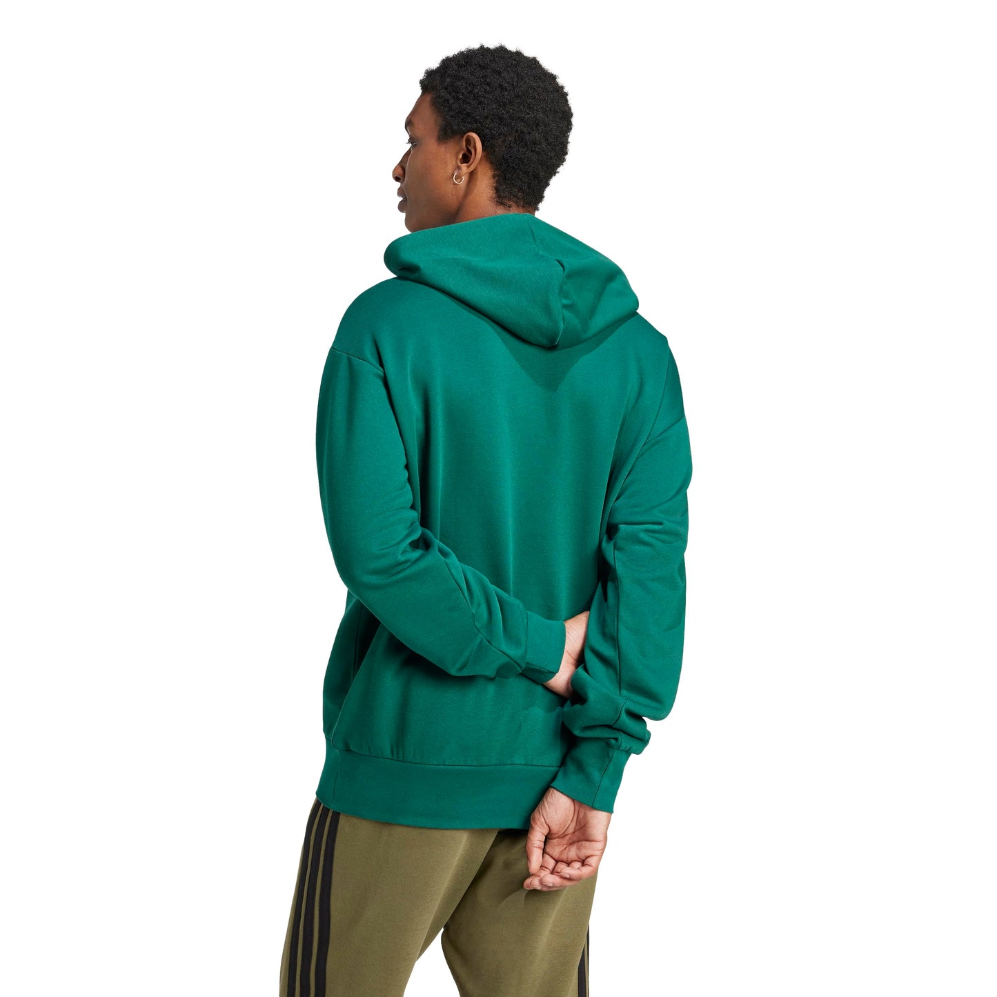 adidas Men's Essentials Feel Cozy Fleece Hoodie, Collegiate Green/Black, Medium