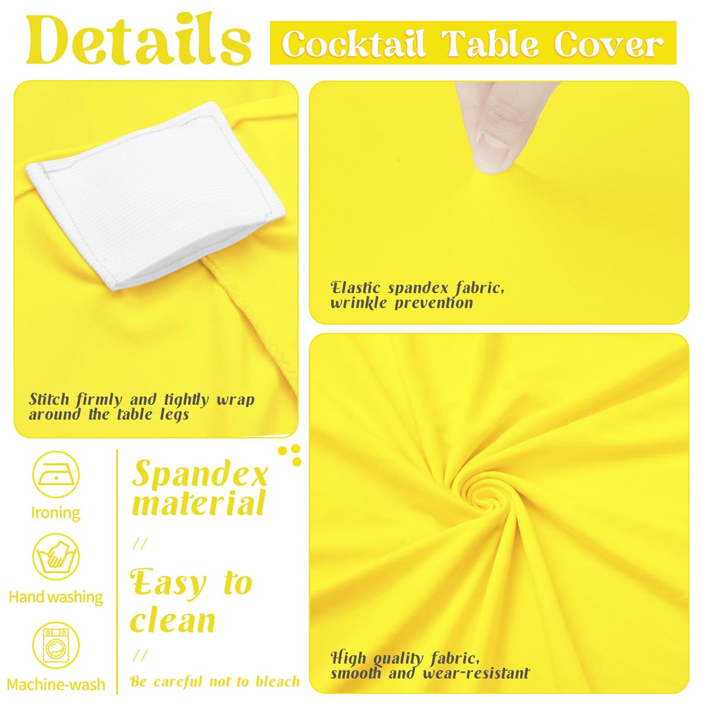 8 Pack Cocktail Table Covers 32x43 Inch Fitted Stretch Spandex Square Corners Yellow Table Cover High Top Cocktail Tablecloth for Round Table Cloth for Party, Wedding, Birthday, Banquet(Yellow)
