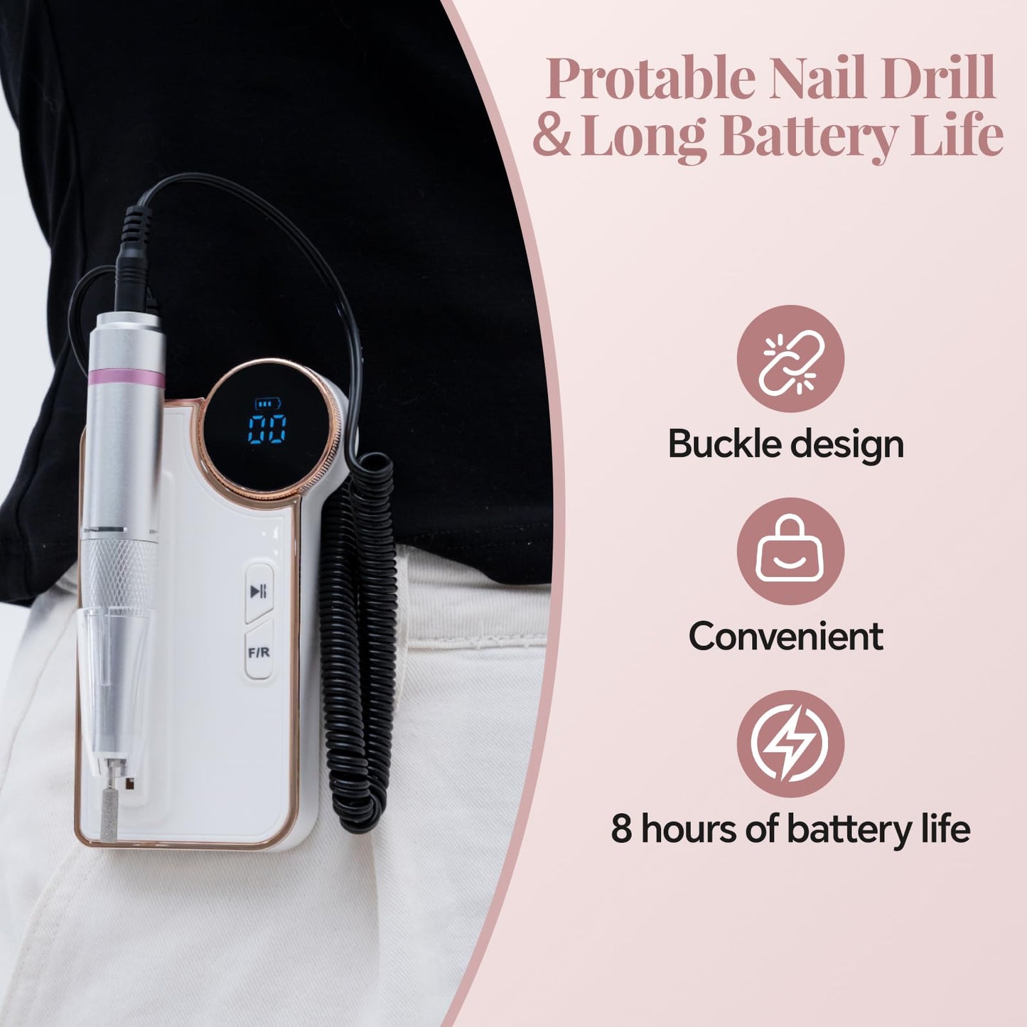 Emmuic Professional Cordless Electric Nail Drill Kit - 35,000 RPM Rechargeable Nail File Kit for Acrylic/Gel Nails, Manicure & Pedicure, Portable File with LCD Display for Home & Salon