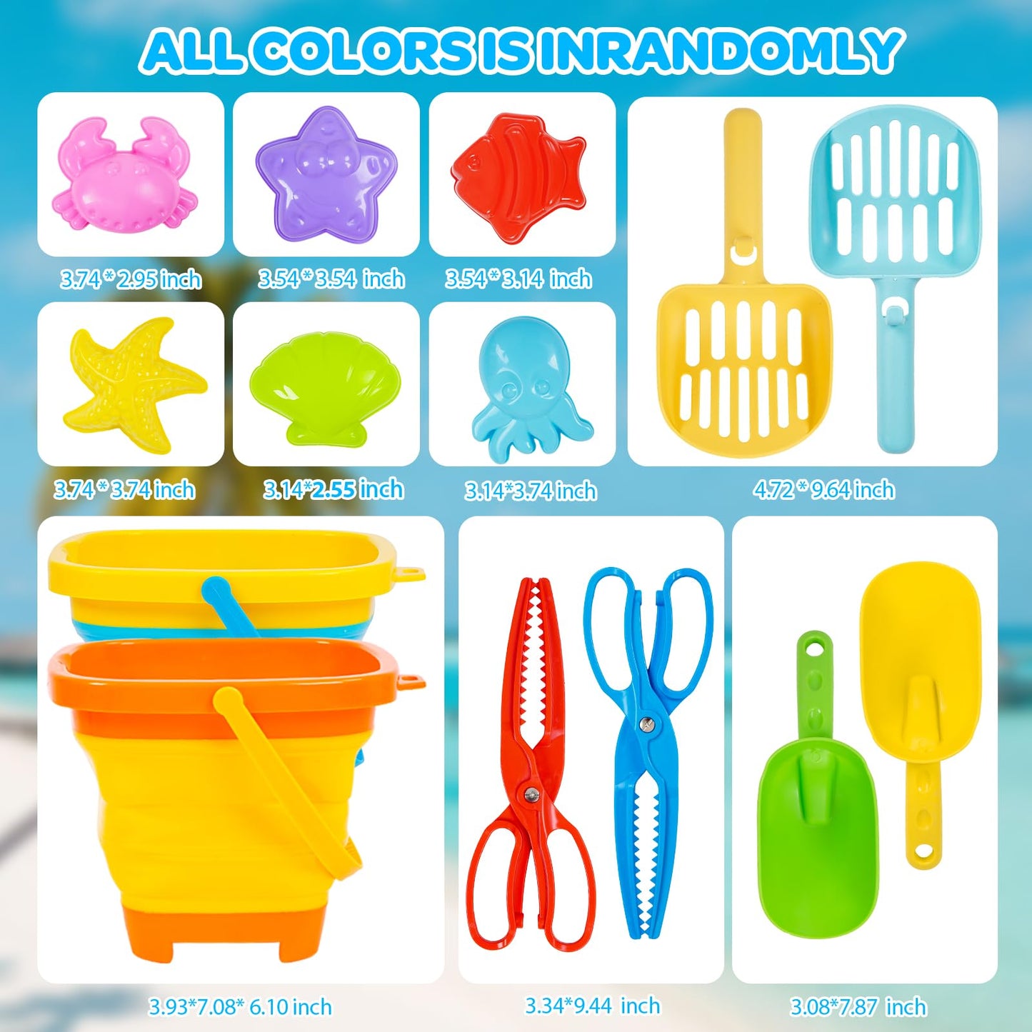 Beach Sand Toys for Kids with Collapsible Silicone Buckets Sand Molds Shovels Sand Tool Sifters for Underwater Treasure Hunting, Mesh Bag Travel Essential Outdoor Sandbox Toy for Toddler 3 4 5 6