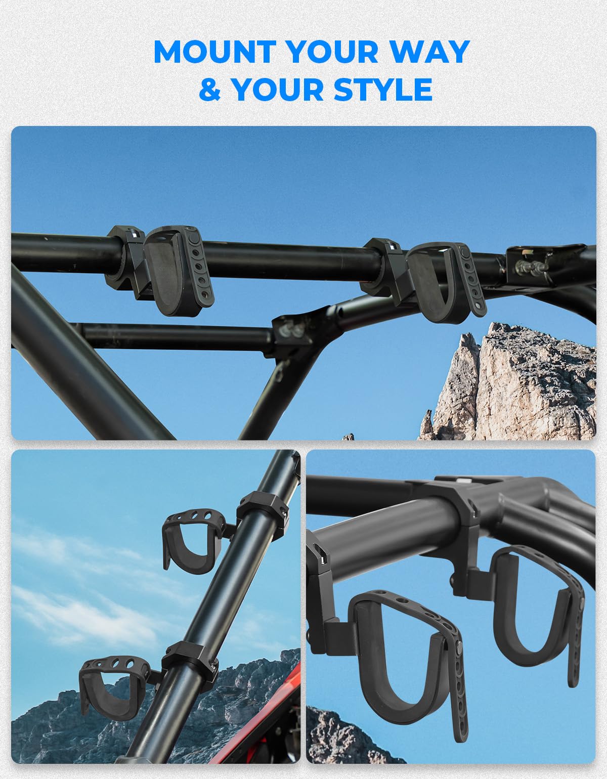 KEMIMOTO UTV Hunting Gear Holder for Roll Bar Ski Rack Bow Rack UTV Tool Holder Fits for 1.75” 2” Roll Bars Compatible with Polaris RZR Ranger Can Am Kawasaki Snowmobile
