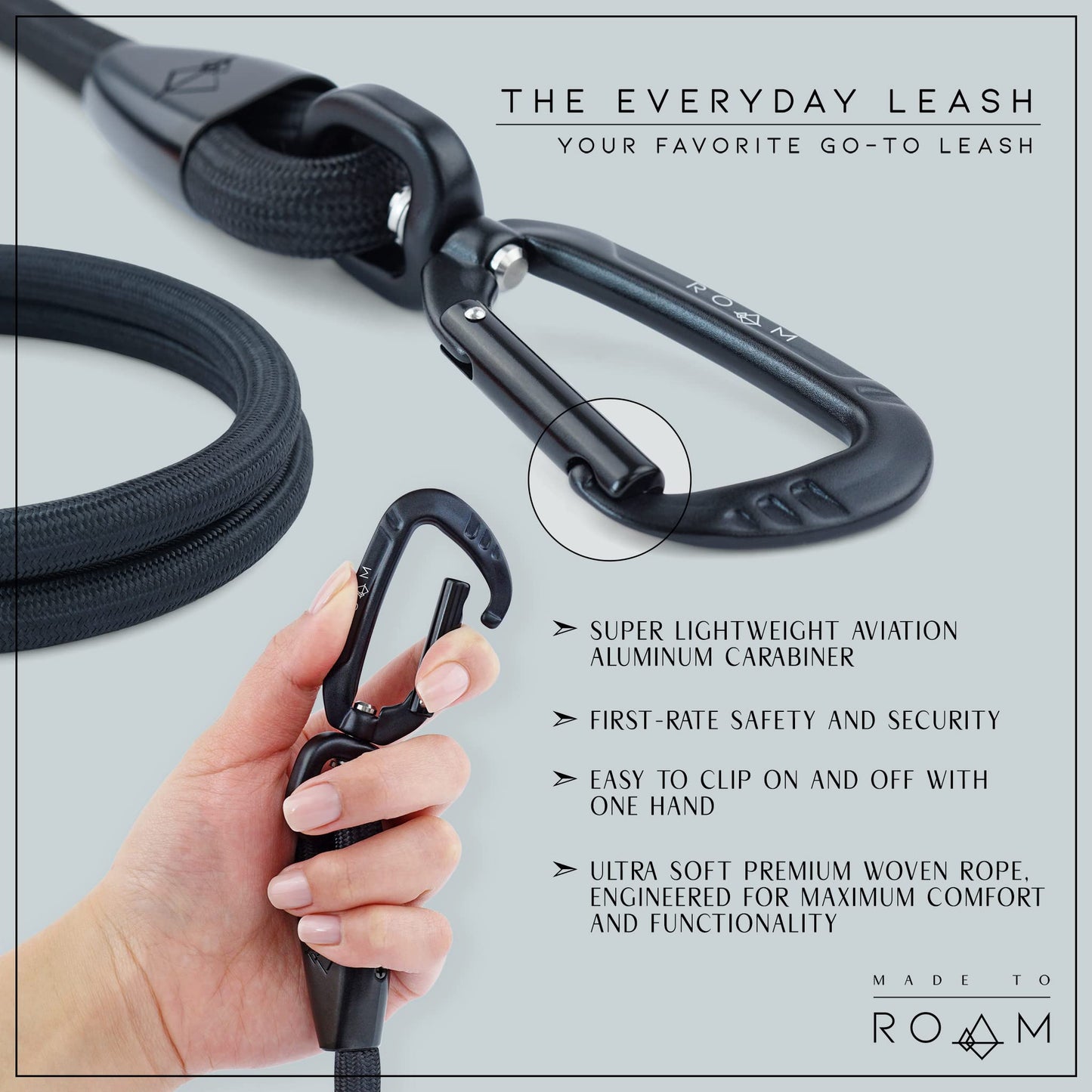 MADE TO ROAM Premium Everyday Leash - Ultra Soft Dog Leash with Aviation Aluminum Carabiner for Small, Medium, Large Dogs - California Horizon, 6ft (Rubber Coated Metal Clamps)