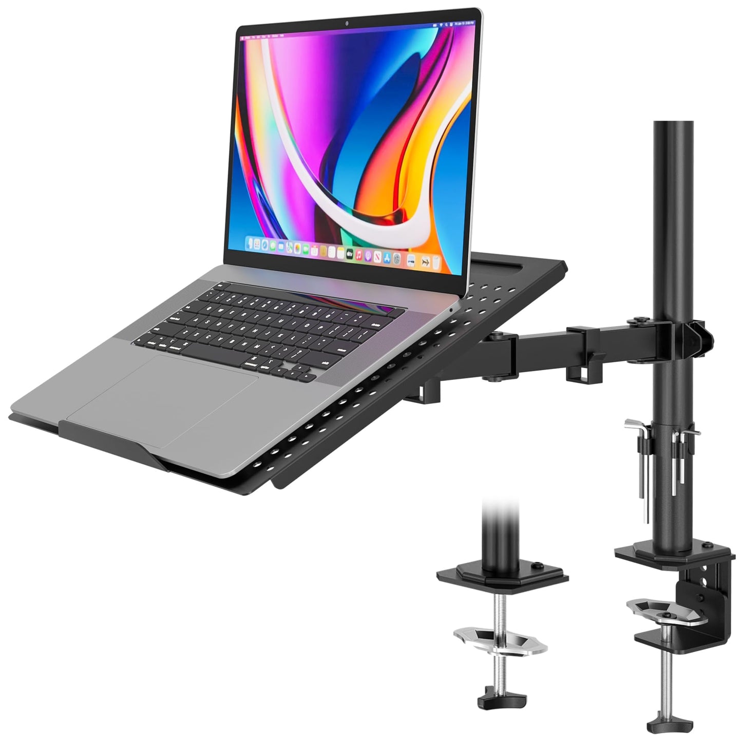 Redbat Laptop Arm for Laptop/Notebook up to 17 inch, Height Adjustable Laptop Arm for Desk Weight up to 22lbs, Laptop Mount with 2 Mounting Options, VESA 75/100 for Monitor 13-32 inch, Black