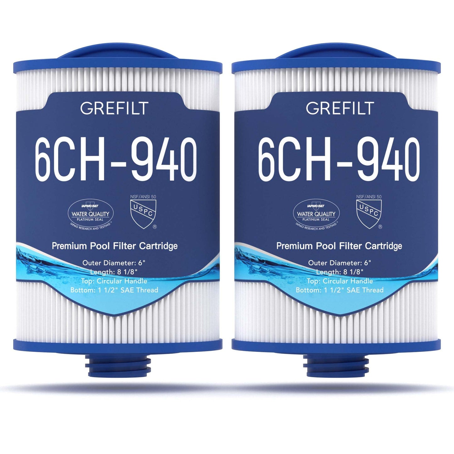 Grefilt 6CH-940 Spa Filter Compatible with Unicel, Pleatco PWW50P3, Filbur FC-0359, Waterway 817-0050 Front Access Skimmer, SAE Thread, 45 sq.ft. 2-Pack
