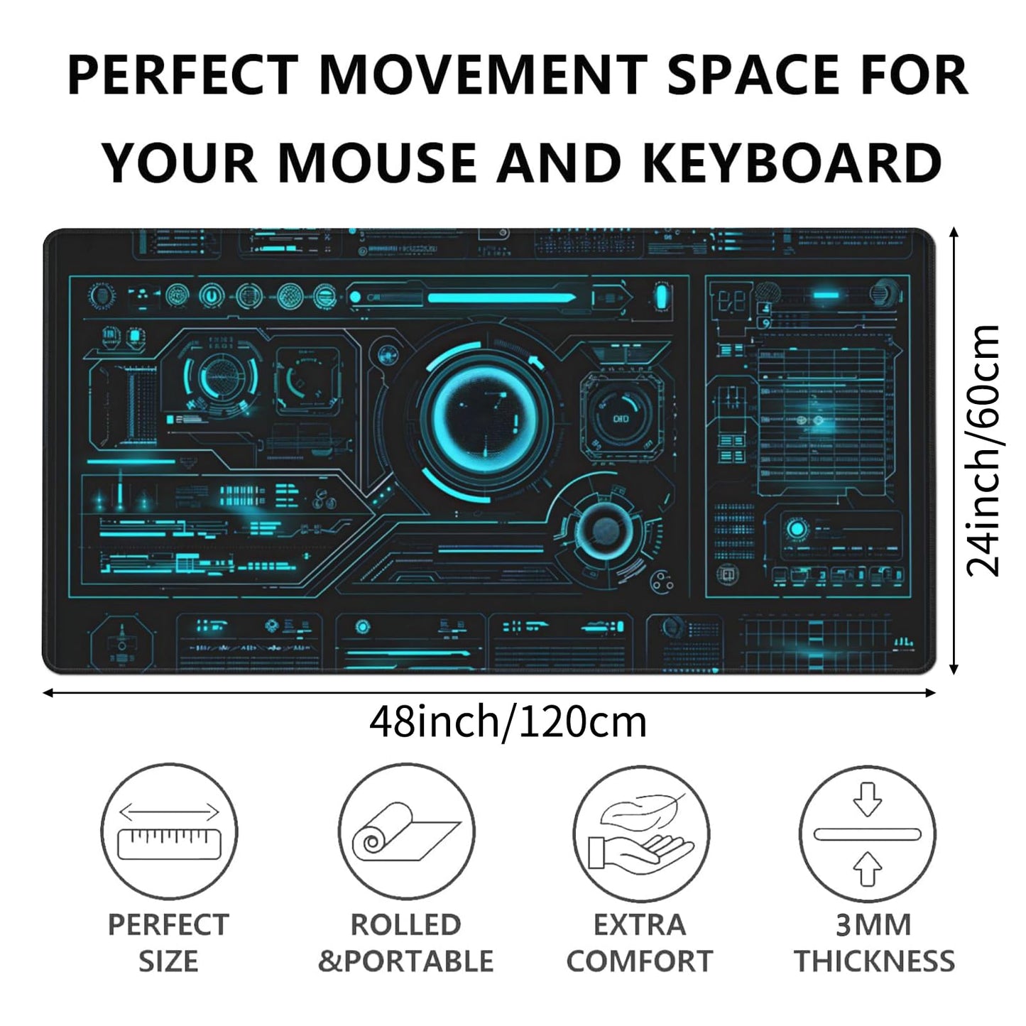 ZOCOZY Large Extended Gaming Mouse Pad, (48" x 24") Big Desk Matt for Desktop, Waterproof Computer Keyboard Mat for Esports Pros/Gamer/Desktop/Office/Home-Cyberpunk Black and Blue