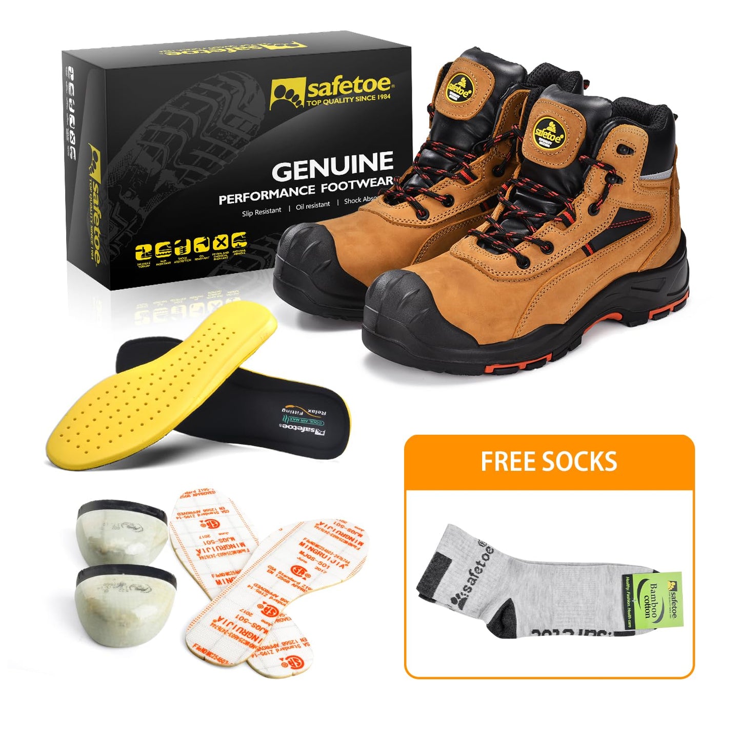 SAFETOE Safety Boots for Men Composite Toe Work Boots Lightweight Cow Leather Puncture Proof Slip On Work Boots Wide Fit(Size 13)