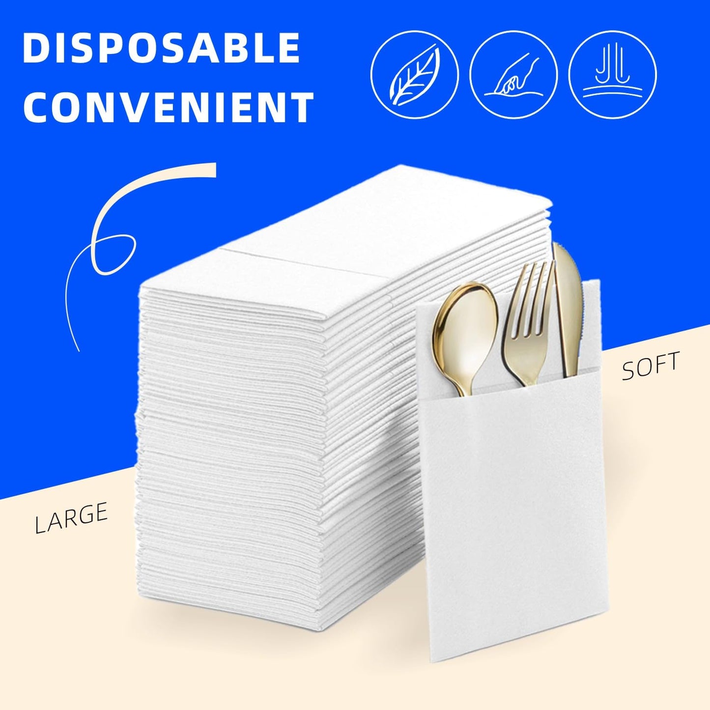 Disposable Dinner Napkins With Built-in Flatware Pocket, Pre folded Party Napkins For Silverware, Linen Feel Napkins Luxury And Elegant For Wedding Party Events, White, Total 200 Count