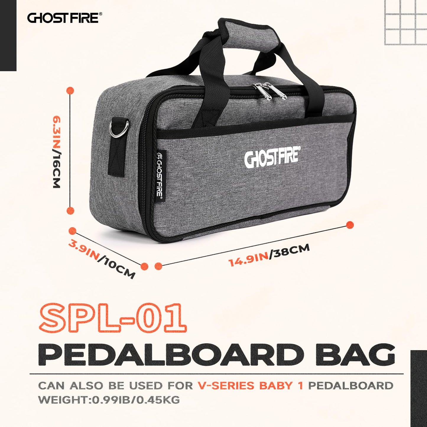 GHOSTFIRE Ghost Fire Guitar Pedal Board Bag Effect Pedalboard Bag Accessory Storage Bag Carry Case 14.9x6.3x3.9in