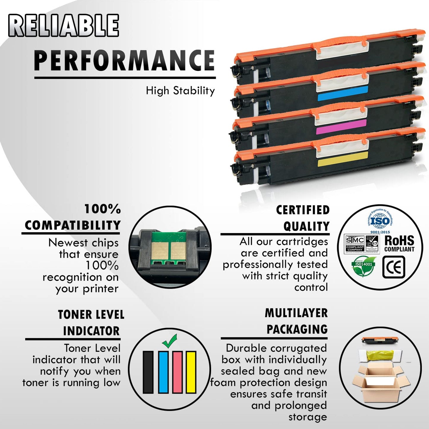 1 Set of 4 Inkfirst Compatible Toner Cartridges Replacement for HP CE310A CE311A CE312A CE313A 126A Color LaserJet Pro CP1025nw M175nw TopShot M275 MFP Black Cyan Magenta Yellow