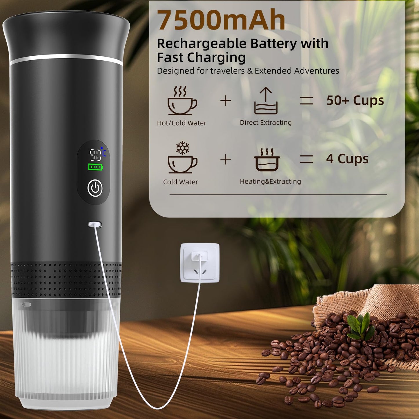 Swiitaey Portable Coffee Maker for Travel & Camping, Portable Espresso Maker with Bag, Rechargeable Cordless Battery Operated Coffee Makers for Ground Coffee, NS Capsule RV, Hiking, Office(Black)
