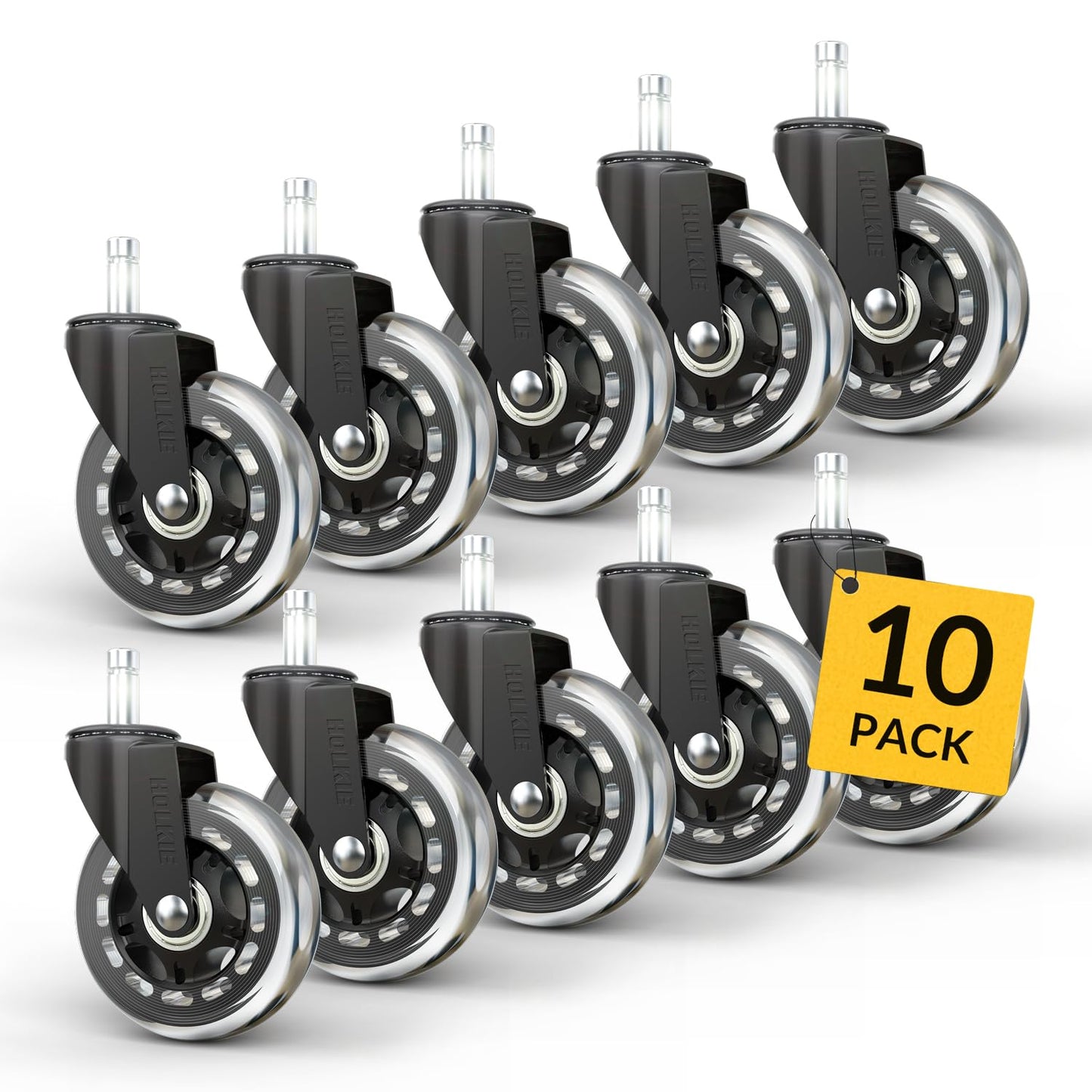 HOLKIE Office Chair Wheels 10pack 11x22mm 3 Inch Desk Roller Blade Caster Replacement for Office, Rubber Wheels-Set of 10 for Hardwood Floors Gaming Chair Casters Smooth & Silence Gliding