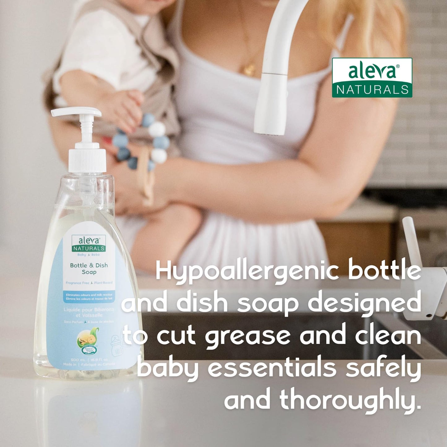 Aleva Naturals Hypoallergenic Bottle and Dish Wash Liquid - Plant-Based and Fragrance-Free Formula, Dish Soap to Clean Baby Feeding Cups and Breast Pumps- 3L VALUE PACK (500ml x 6)