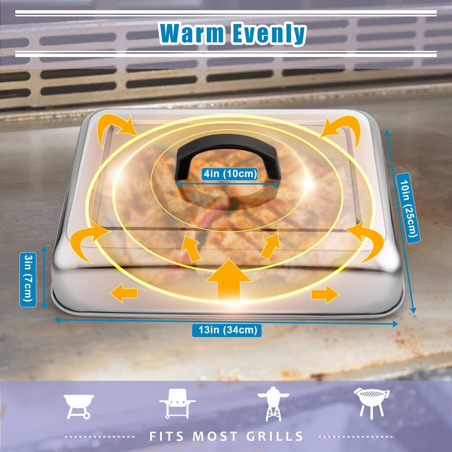 2PCS Rectangular Basting Cover, HaSteeL Stainless Steel Cheese Melting Dome Steaming Cover Lid, Heavy Duty Griddle Grill Accessories for Flat Top BBQ Kitchen Indoor & Outdoor, Dishwasher Safe