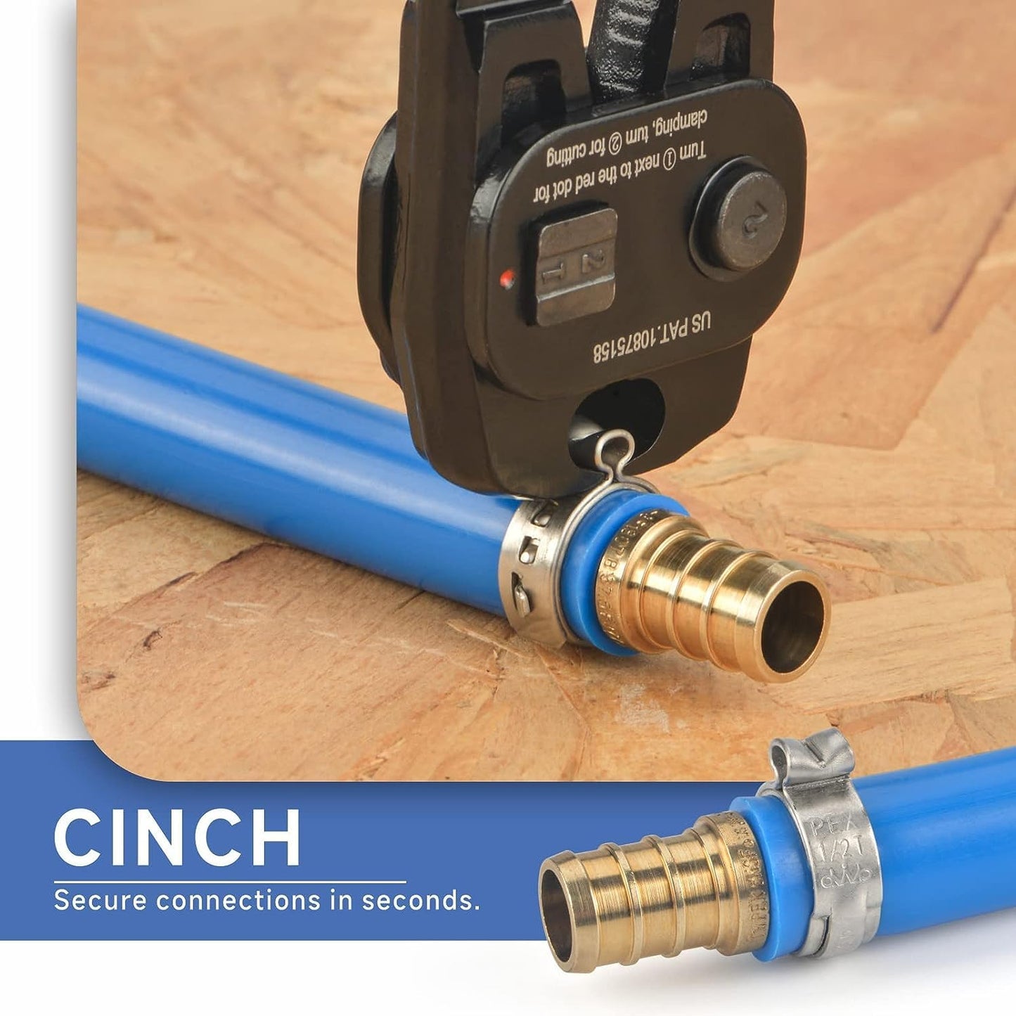 iCrimp Ratchet PEX Cinch Tool with Removing Function for 3/8-in, 1/2-in, 3/4-in, 1-in PEX Stainless Steel Clamp, with 20PCS 1/2-inch and 10PCS 3/4-inch PEX Clamps and Pipe Cutter- All in One