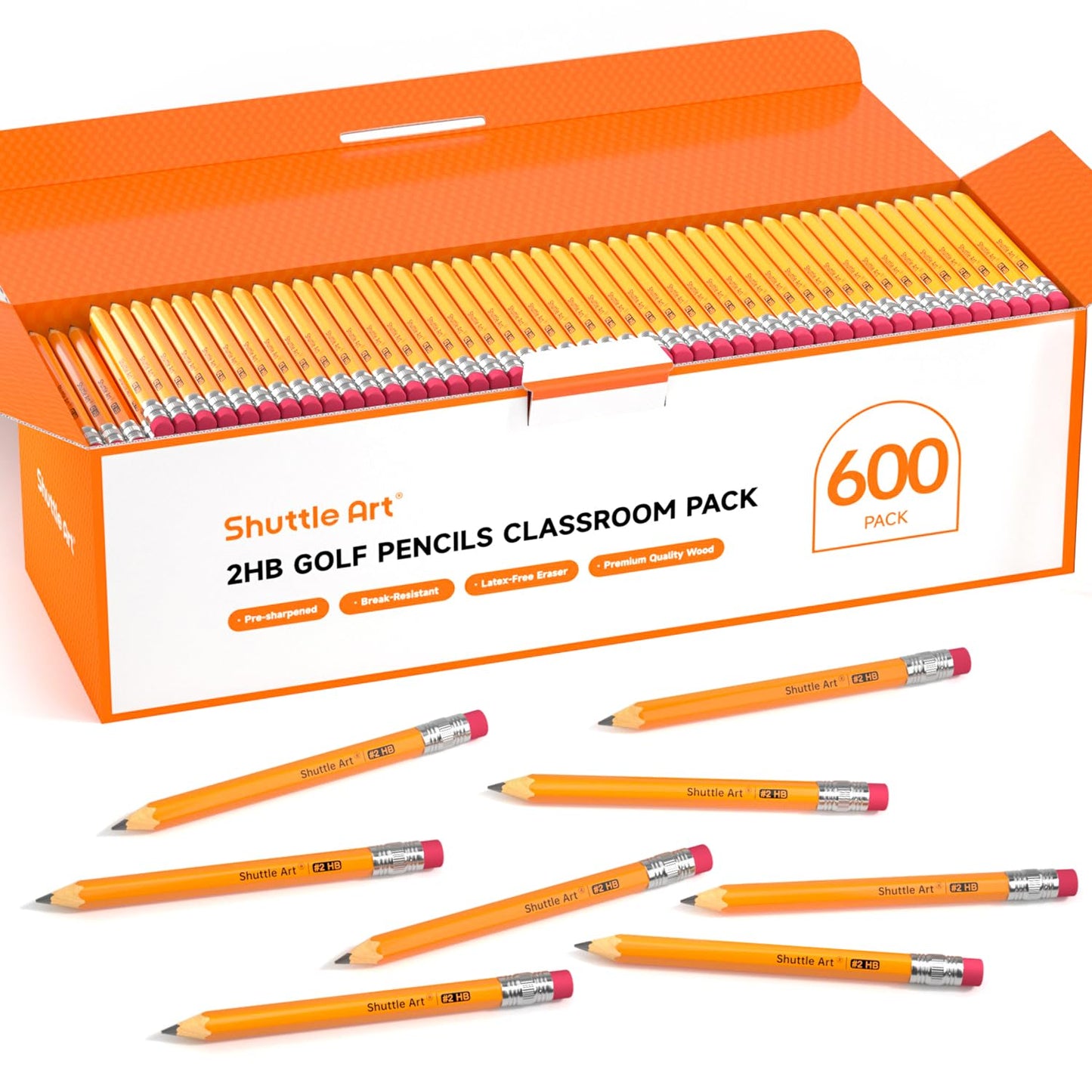 Shuttle Art 600 Pack Golf Pencils with Erasers, #2 HB Pencils Bulk, 3.5” Mini Pencil, Pre-Sharpened Small Pencil for Kids Teachers Classroom Games, Back to School Supplies