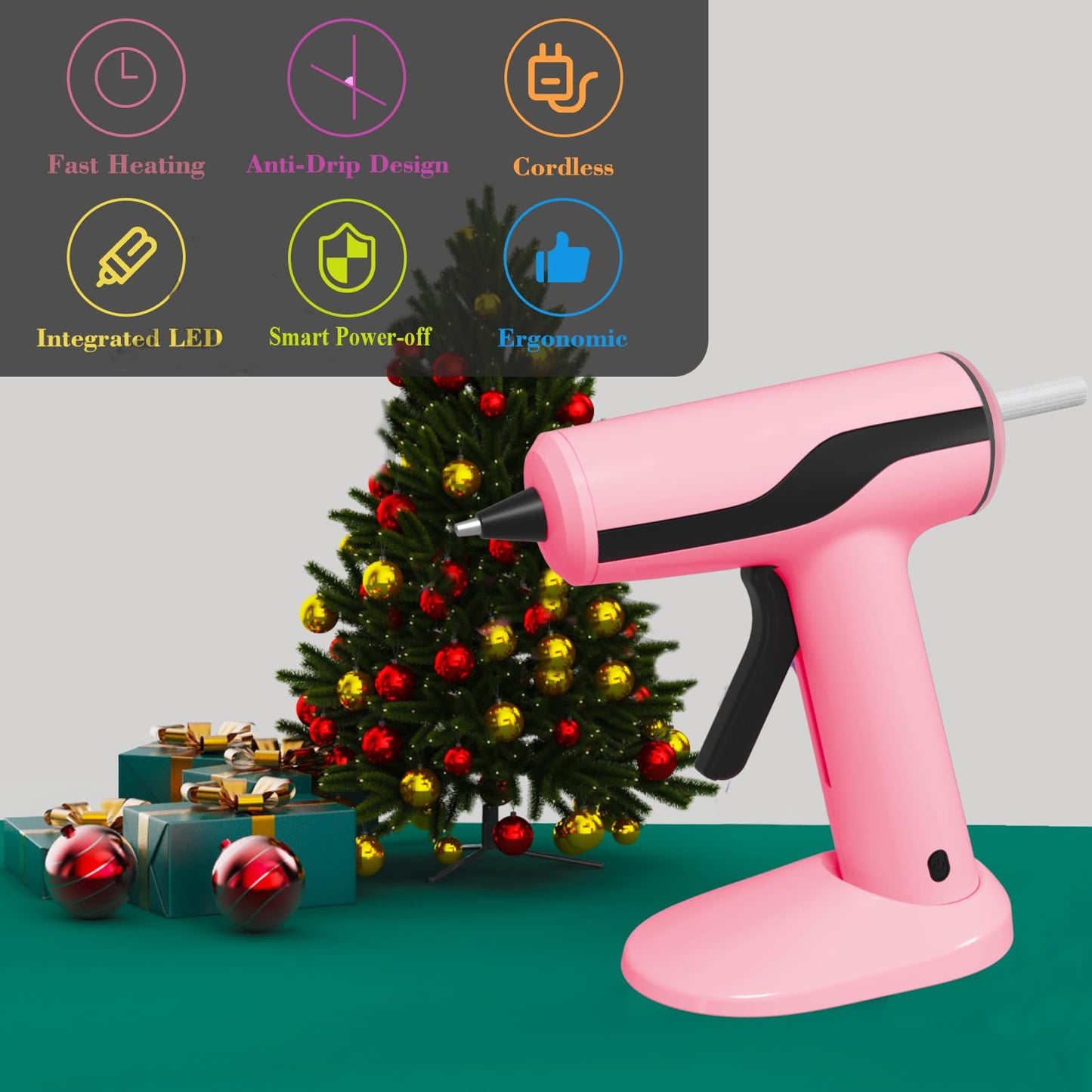 MONVICT Cordless Hot Glue Gun Kit, USB-C Rechargeable Mini Pink Glue Gun with 40 Pcs Premium Glue Sticks, 10 Pcs Craft Sticks, Carrying Case, Smart Power-Off Hot Melt Glue Gun for DIY Craft Gift