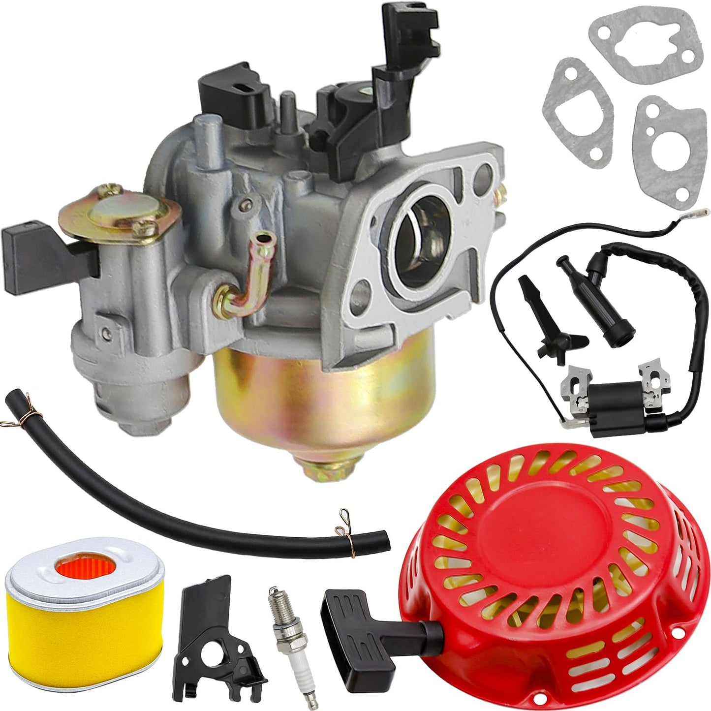 Vkinman GX160 Carburetor Kit Replacement for Honda GX140 GX160 GX200 5.5HP 6.5HP Engine with 28400-ZH8-13YA Recoil Starter Pull Start Air Filter, Carb# 16100-ZH8-W61 16100-ZH8-W51