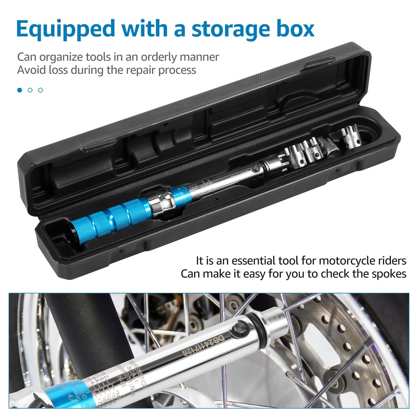 CQDAXUMY Motorcycle Spoke Torque Wrench, 2-10NM Spoke Torque Wrench with 5 Interchangeable Heads,Ideal for Bike and Motorcycle Wheel Maintenance and Adjustments