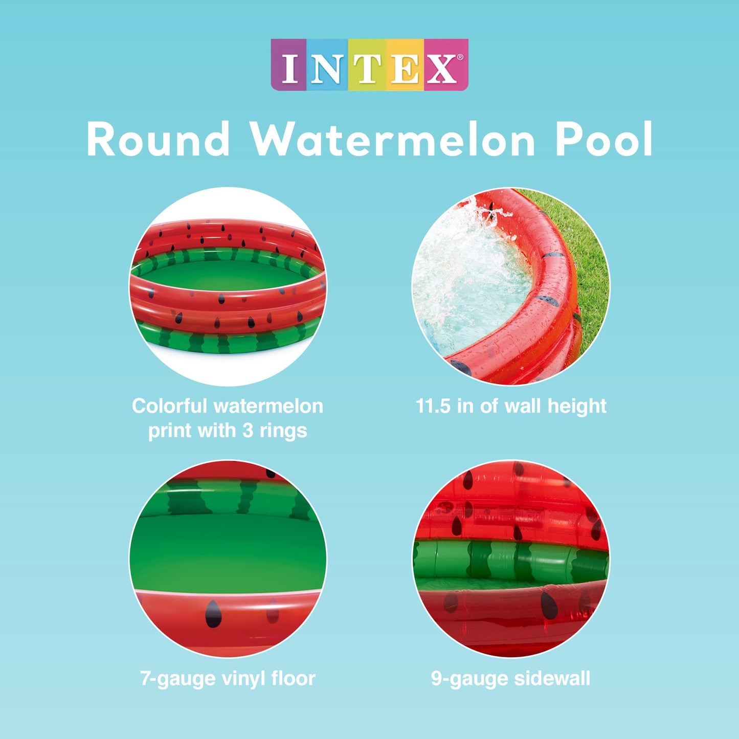 Intex 66-Inch Round Inflatable Outdoor Kids Swimming and Wading Watermelon Pool for Ages 2 and Up