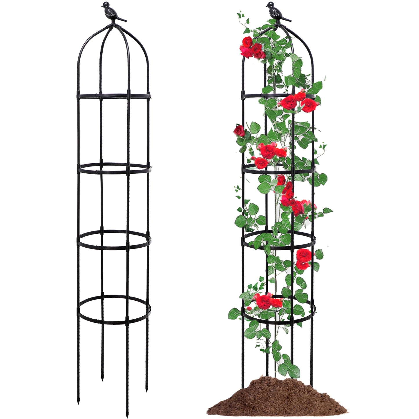 TCBWFY 2-Pack 6FT Garden Obelisk Trellis for Climbing Plants,70”Metal Plant Support Tower, Heavy Duty Thickened Tube,Rustproof Black Flower Stand for Vines, Roses, Outdoor & Indoor Use