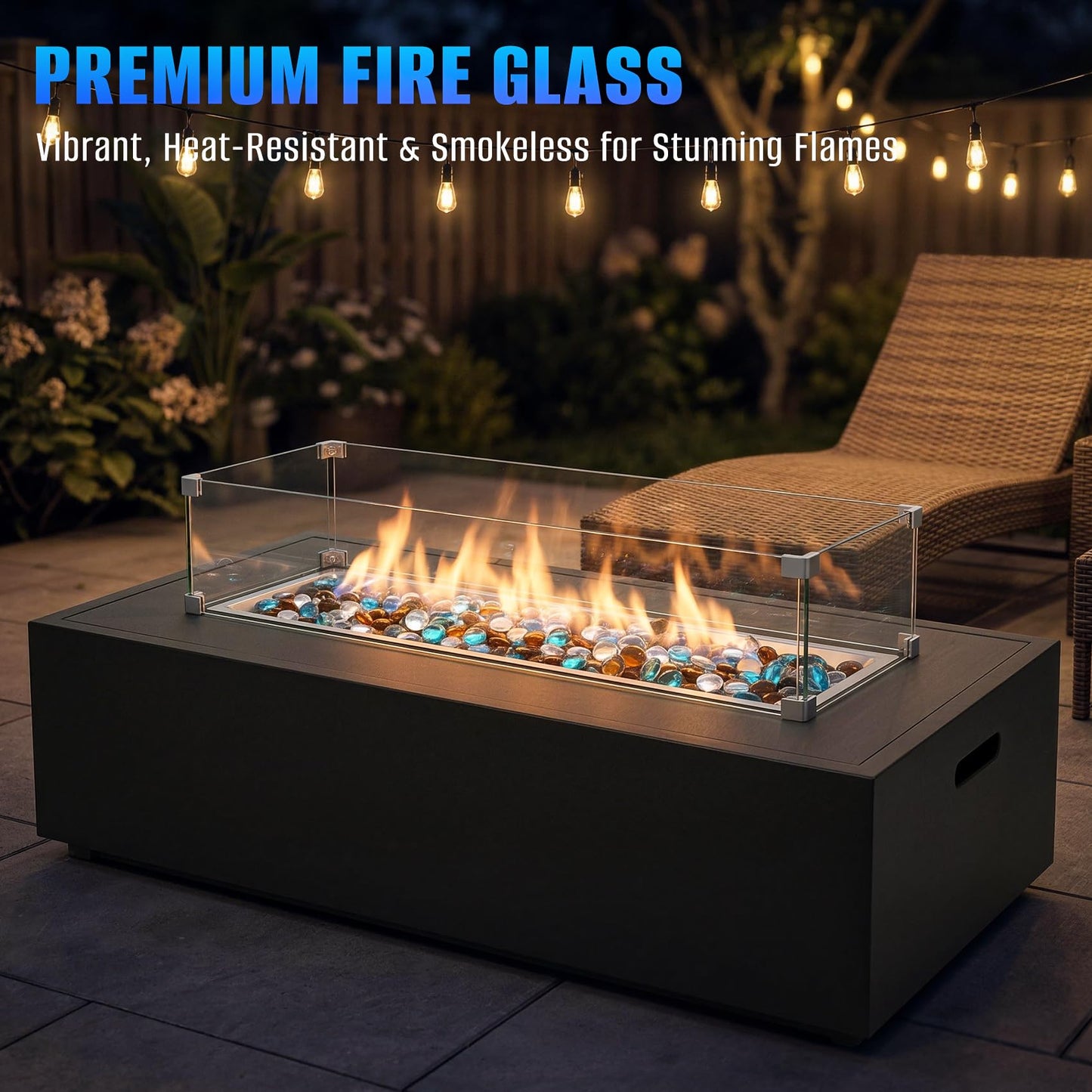 Mr. Fireglass 10 Pound Blended Fire Glass Beads, 1/2" High Luster Mixed Colored Fire Glass Drops for Fireplace Fire Pit & Lanscaping, Caribbean Blue, Crystal Ice, Caramel
