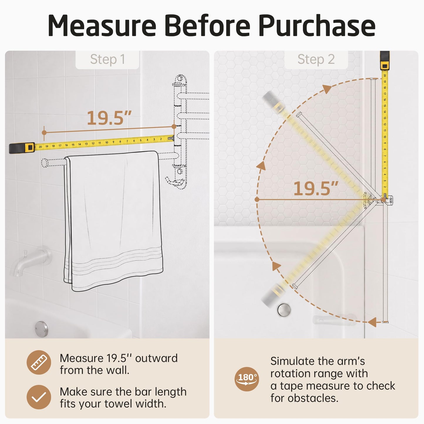KES Swivel Towel Bar 19.5" Extra Long, 4-Arm Swing Out Towel Rack for Bathroom Wall, Hand Towel Holder for Multiple Towels, SUS304 Stainless Steel Brushed Finish, A2103S4L50-2