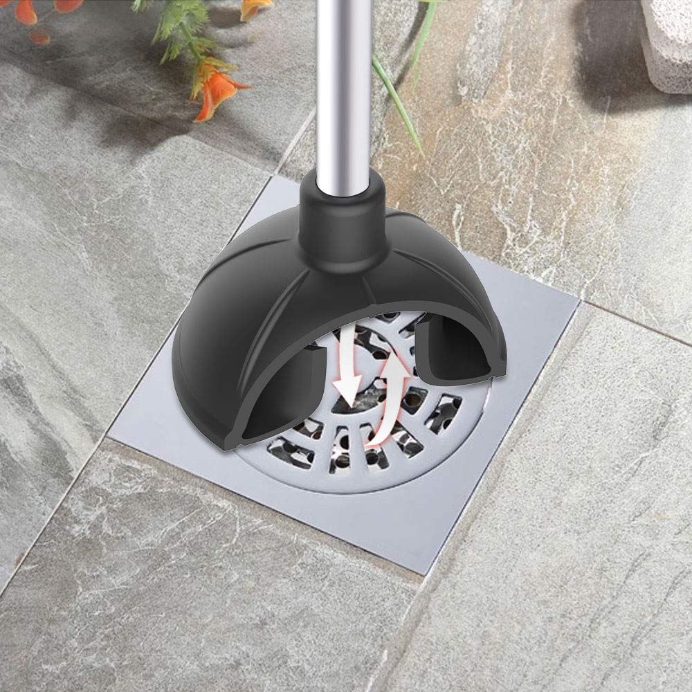 MR.SIGA 2 Way Rubber Toilet and Drain Plunger, Aluminium Handle, Black