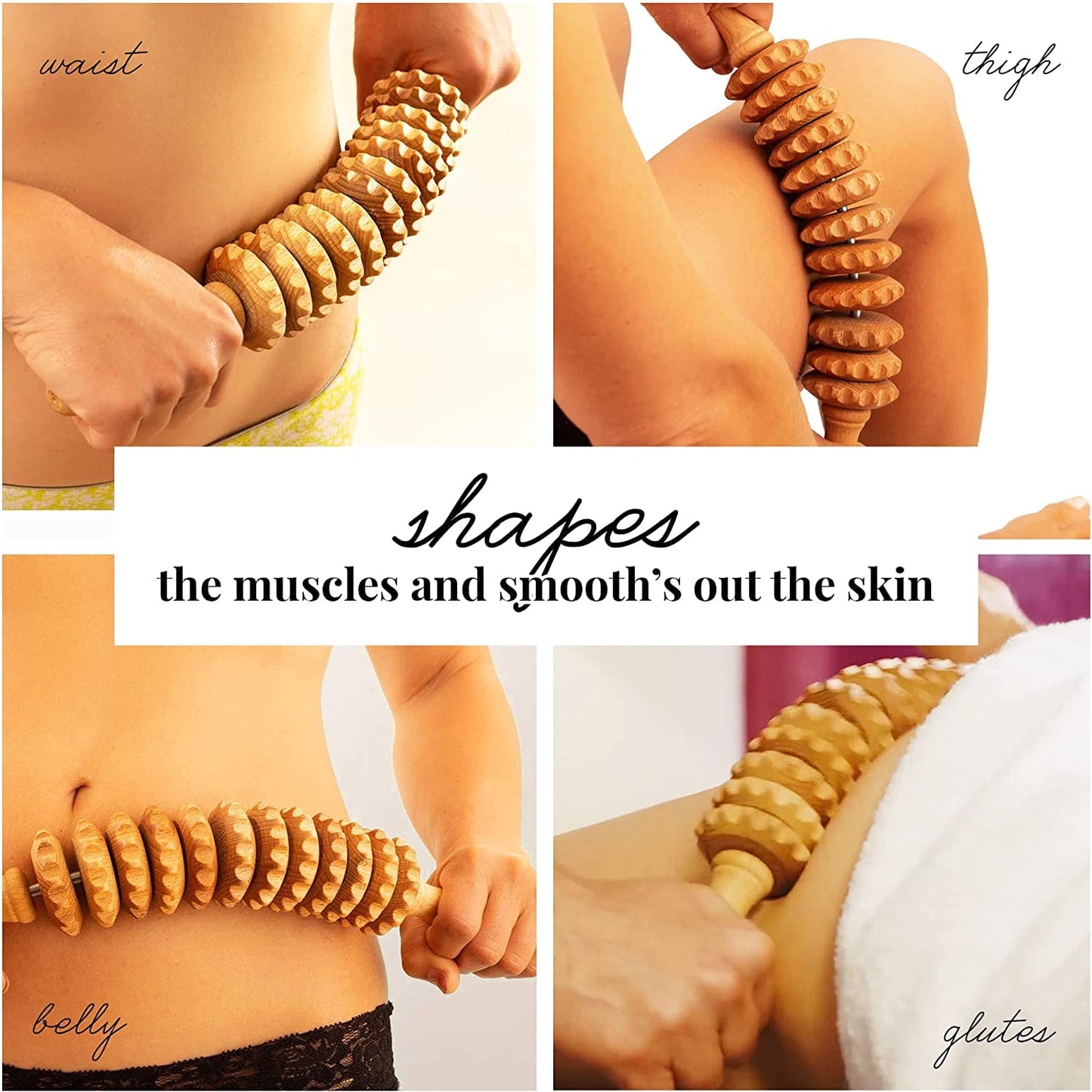 tuuli Anti Cellulite Massage Set Massager Back Massage Roller Back Massager Roller with Handle Maderotherapy Made of Wood