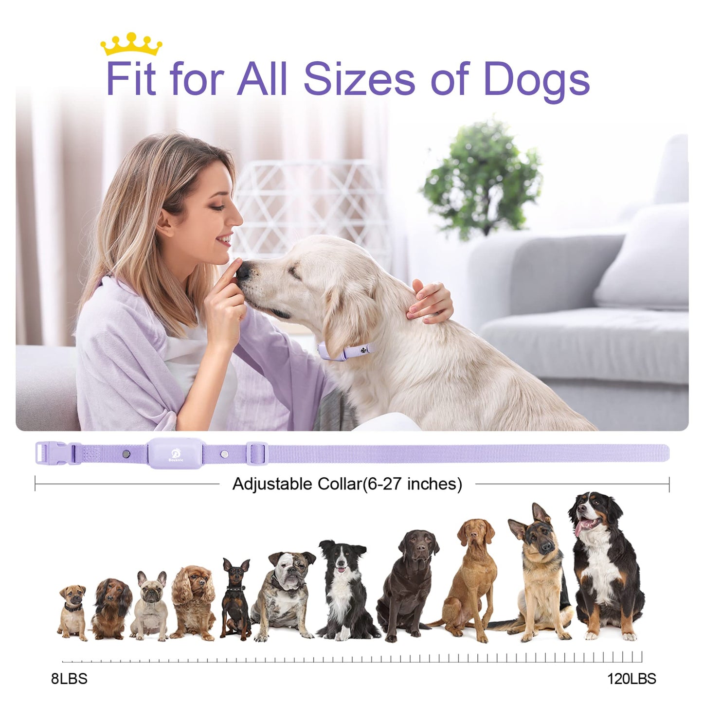 Bousnic Shock Collar for Dogs - Waterproof Rechargeable Dog Electric Training Collar with Remote for Small Medium Large Dogs with Beep, Vibration, Safe Shock Modes (8-120 Lbs) (Purple)