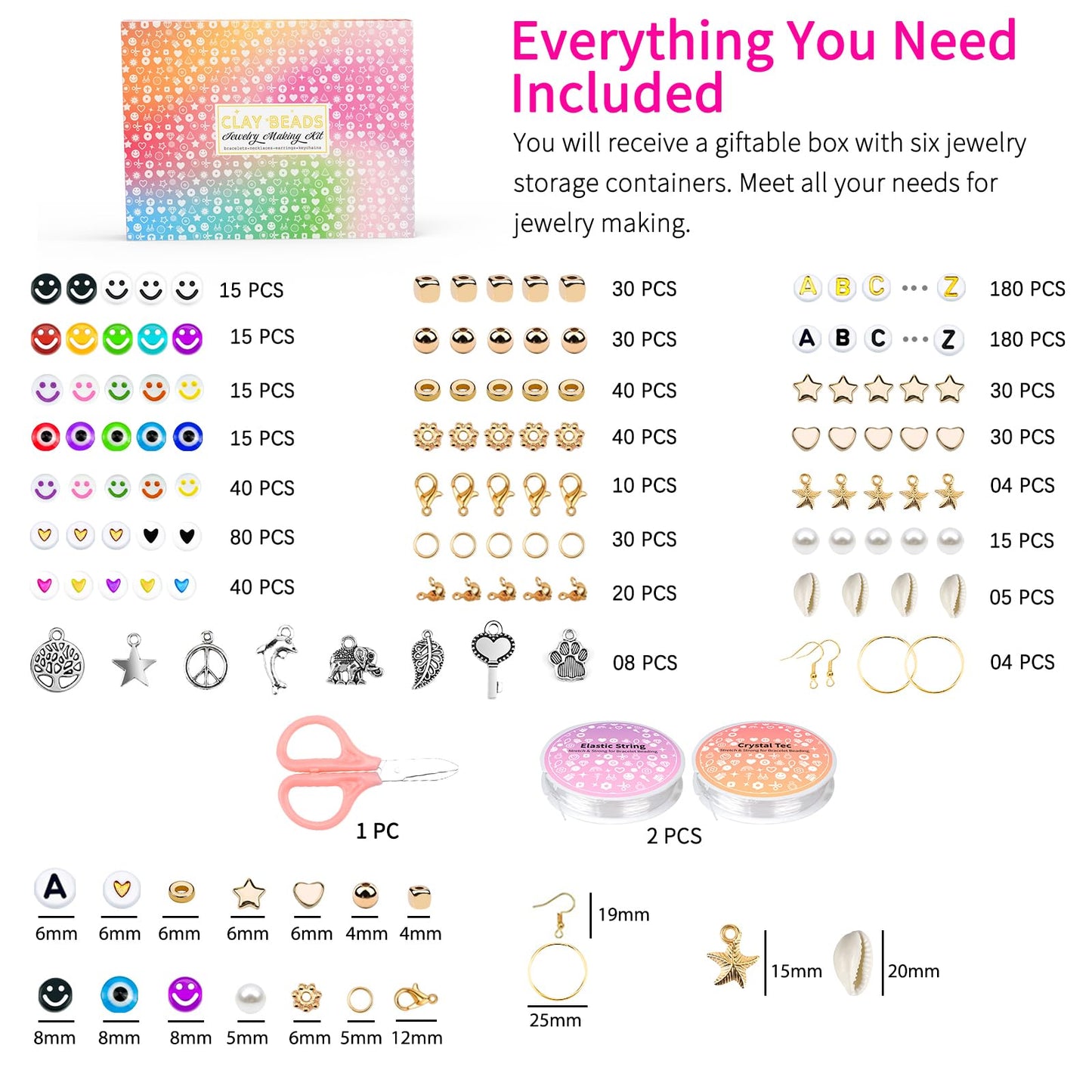 20,000 Pcs Clay Beads Bracelet Making Kit, 120 Colors 6 Boxes Polymer Beads Spacer Heishi Beads Kit, Jewelry Making Set with Pendant Charms Elastic Strings, Crafts Gift for Adults