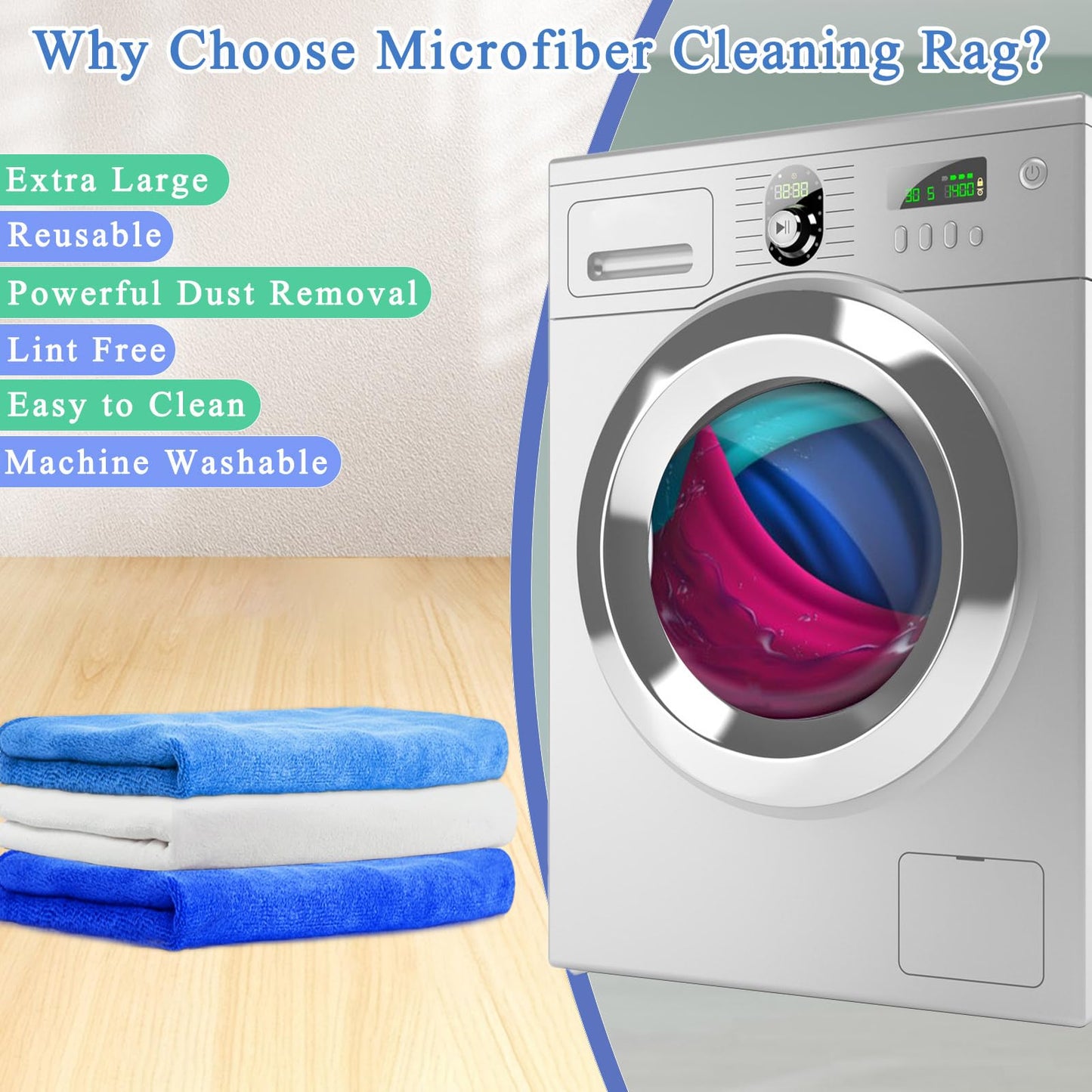 20" x 30" Extra Large Microfiber Cleaning Cloth, 6 Pcs Washable Reusable Large Floor Cloth Rags, Microfiber Towels for Mop Cleaning Office Bathrooms Housekeeping (Blue, White)