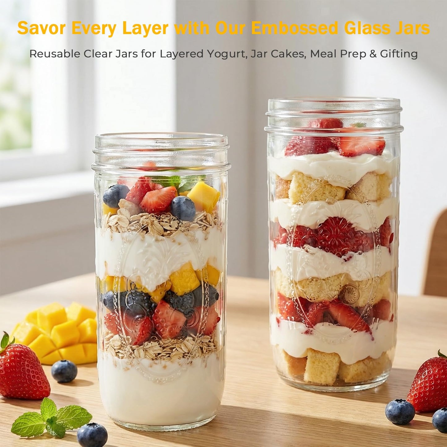 Wide Mouth 24 oz Mason Jars with Lids and Bands, 6 Pack Glass Canning Jars for Pickling,Jam Preserving,Food Storage