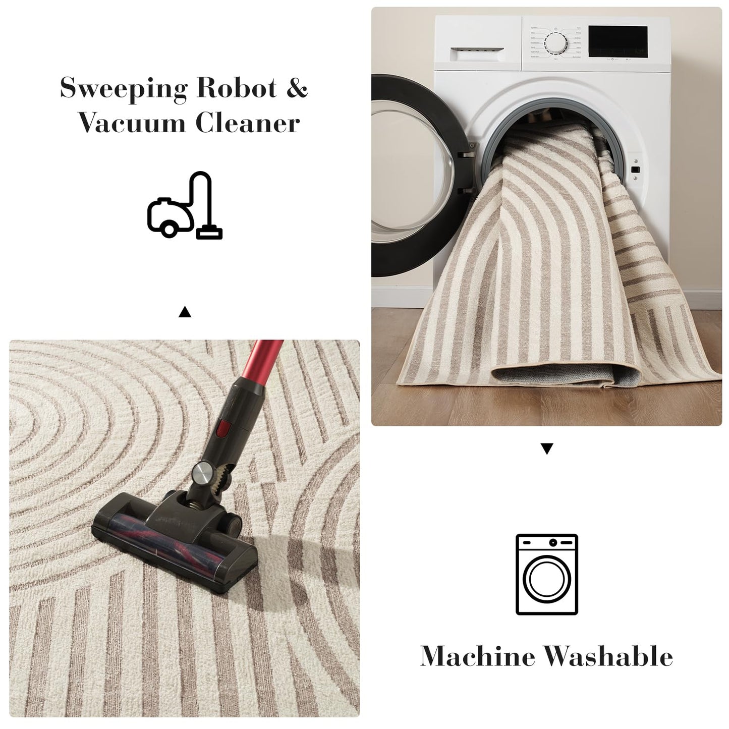 Boho Area Rug 5x7 Machine Washable Rugs for Living Room Non Slip Soft Carpet Geometric Jacquard Textured Carpet for Bedroom Dining Room Nursery Office Living Room Rug -Beige