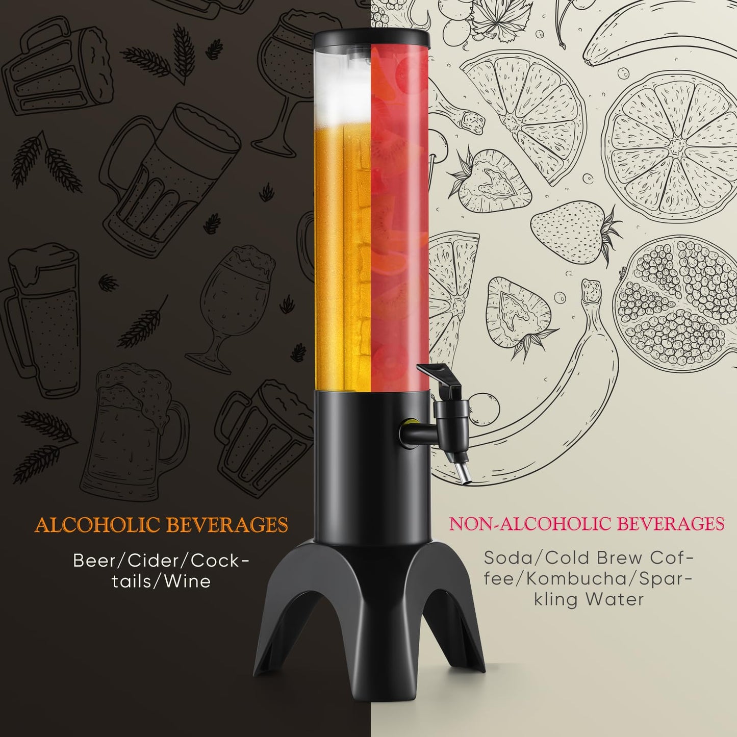 COSYOO Drink Tower, 1.5L Mimosa Tower Dispenser With Ice Tube and Led Light, Tabletop Beer Dispenser 1.58 Qt./50oz, Ideal for Parties Bars Pubs Restaurants