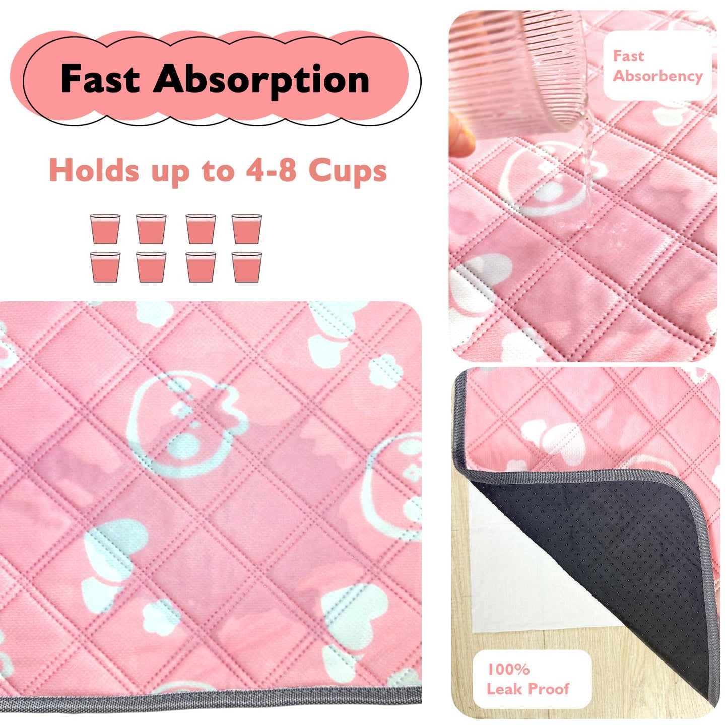 Mooydee 4 Pack Guinea Pig Bedding - Washable Guinea Pig Liners for Midwest Cage, Waterproof Reusable Pee Pads Super Absorbent Mats for Small Animals Pet Rabbit Bunny Hamster Rat (Pink, 48 x 24 Inch)