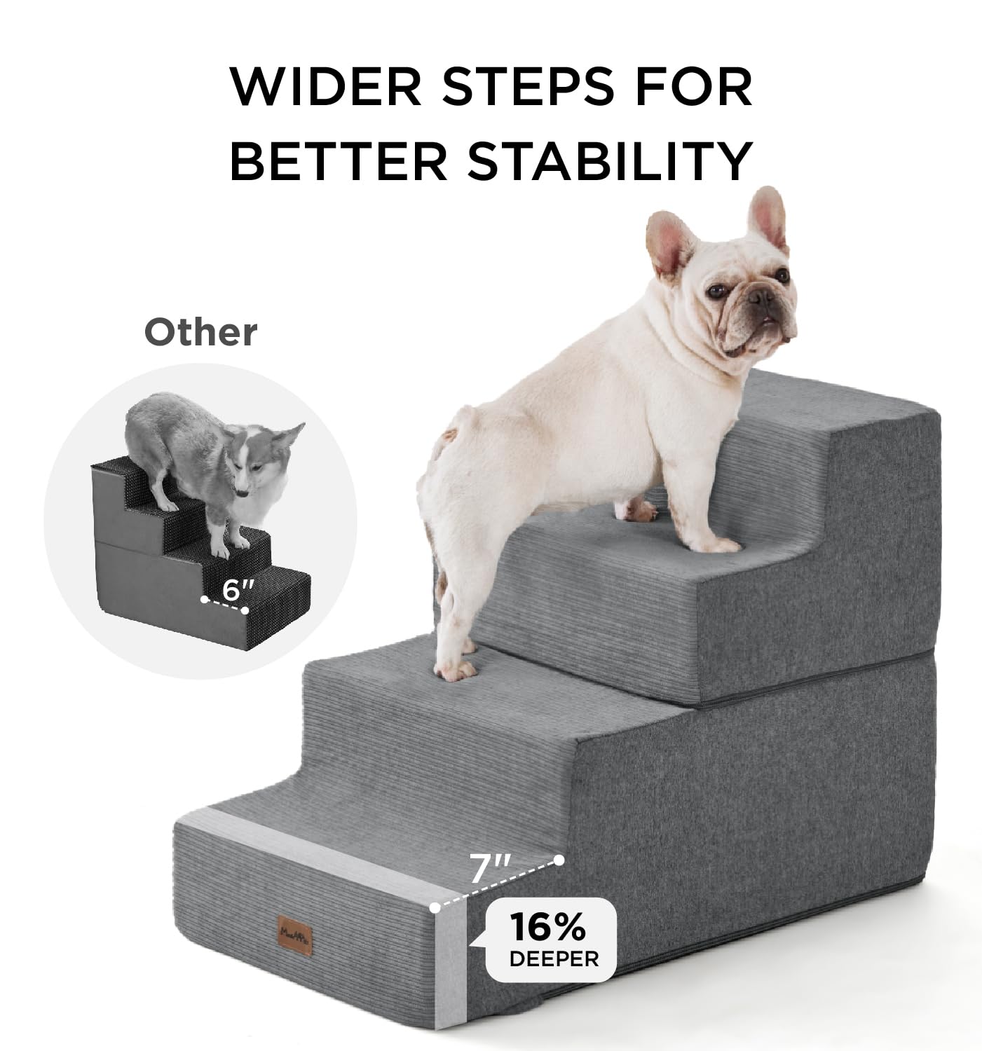 Made4Pets Dog Stairs for Small Dogs High Beds Extra Wide 28" W 35D Foam, 4-Step 18" H Folding Blanced Dog Ramp for High Beds Couch Sofa Chair, Pet Stairs Dog Steps Non-Slip Bottom Cat Stairs-Grey