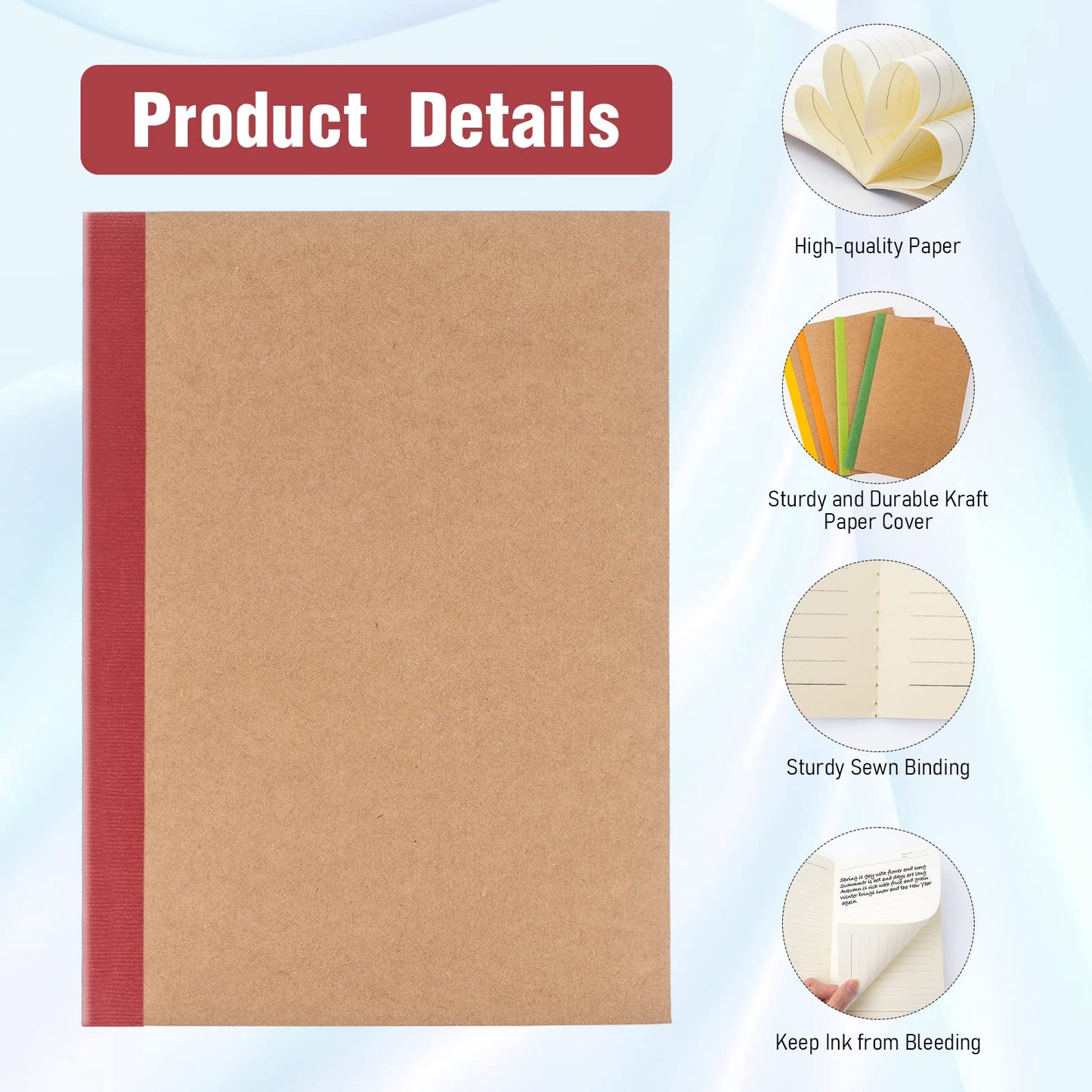 KisSealed 26 Pack A5 Kraft Notebooks,10 Colors Composition Notebooks, Lined Travel Journal Bulk with Rainbow Spines for Travelers, Students and Office Supplies,60 Pages,8.3x 5.5 inches